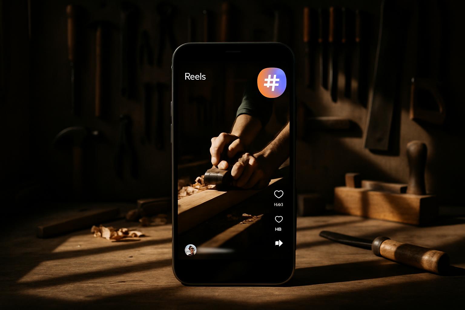 Das Bild zeigt eine Smartphone-Screencoal im Reeltab-Menü, das von einem beiden Händen umspaltenen Fischersitz in dunklem ...